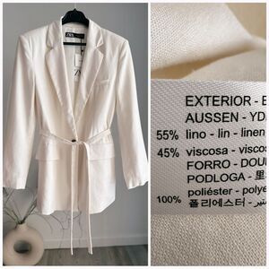 Zara Belted Linen Blend Blazer New
